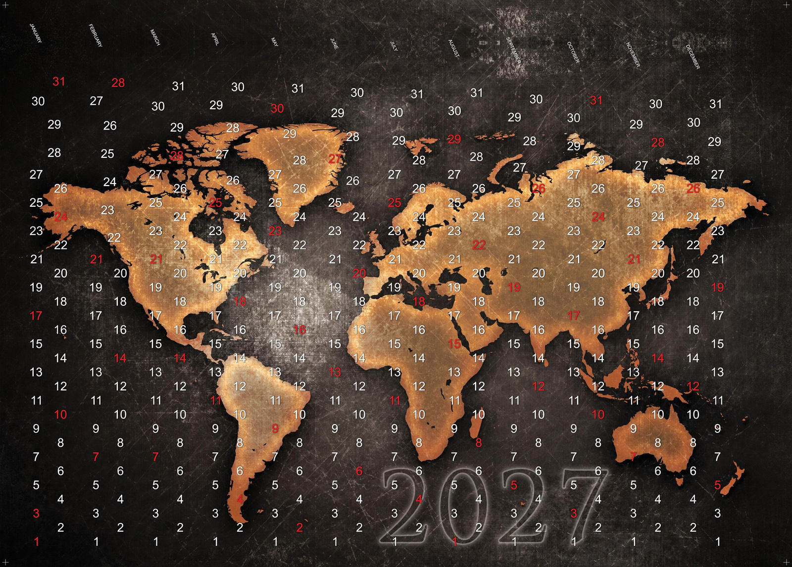 Poster calendario 2027 per Cashwall – Mappa del mondo