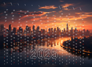Sfondo salvadanaio da parete | Calendario 2025 Città - Tramonto