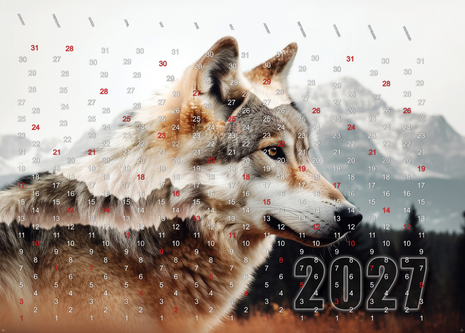 Kalender-Wechselposter 2027 für Cashwall – Wolf