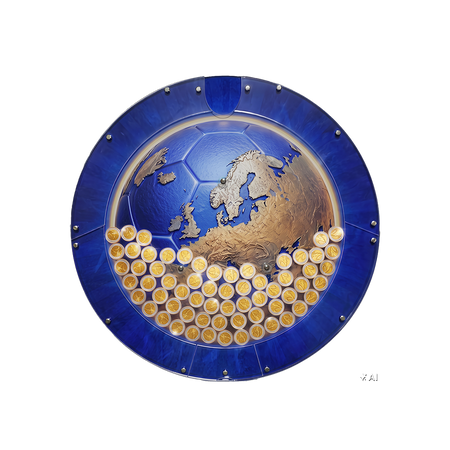 Wall money box Blue ball with world map – 2 €