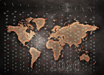 Background for a money box with a World Map 2026 motif