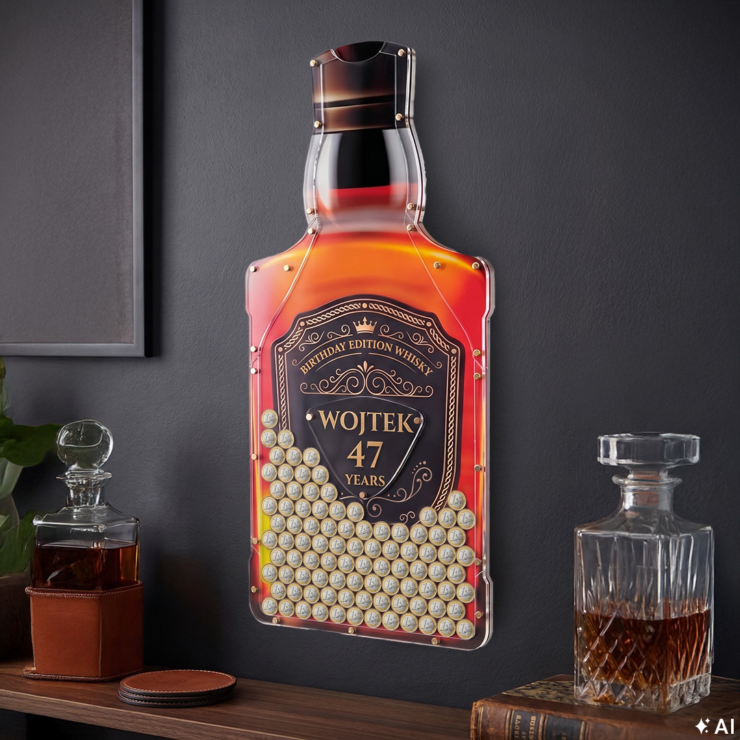 Wall money box Personalised whisky bottle with name and age – 1 €