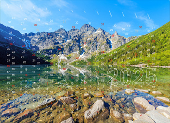 Fondo hucha pared | Calendario 2025 vista montaña