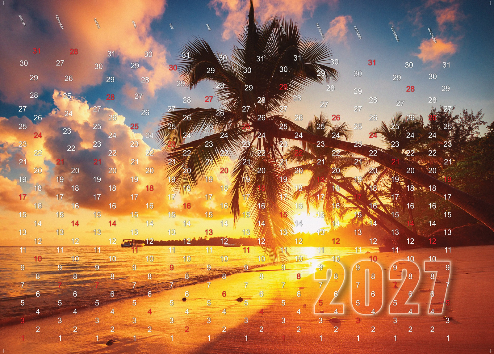 Affiche calendrier 2027 pour Cashwall – Vacances