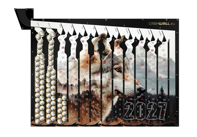 Kalender-Spardose 2027 Wolf – 1 €
